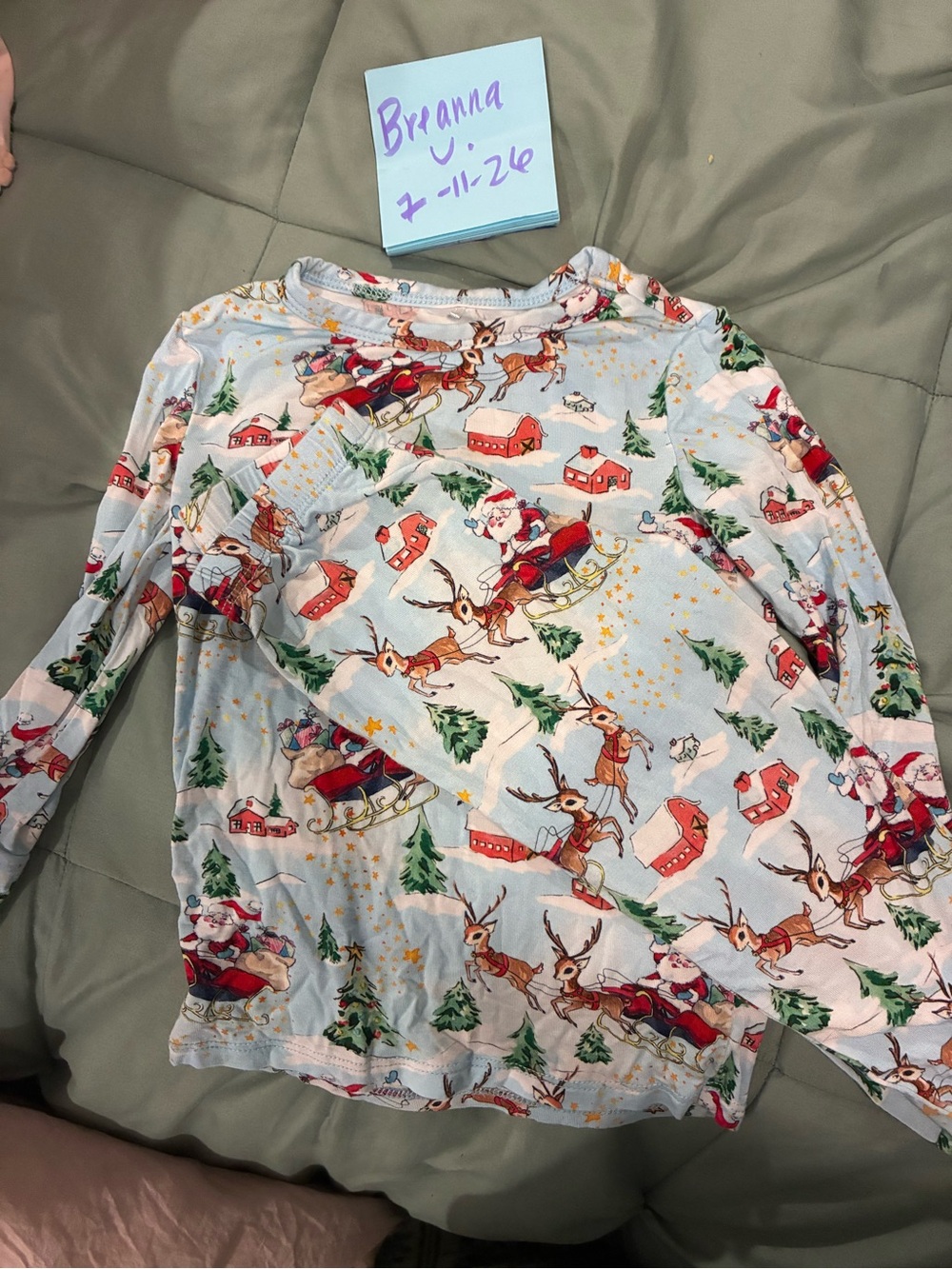 Posh Peanut Light Blue Santa & Reindeer Kids Pajama Top